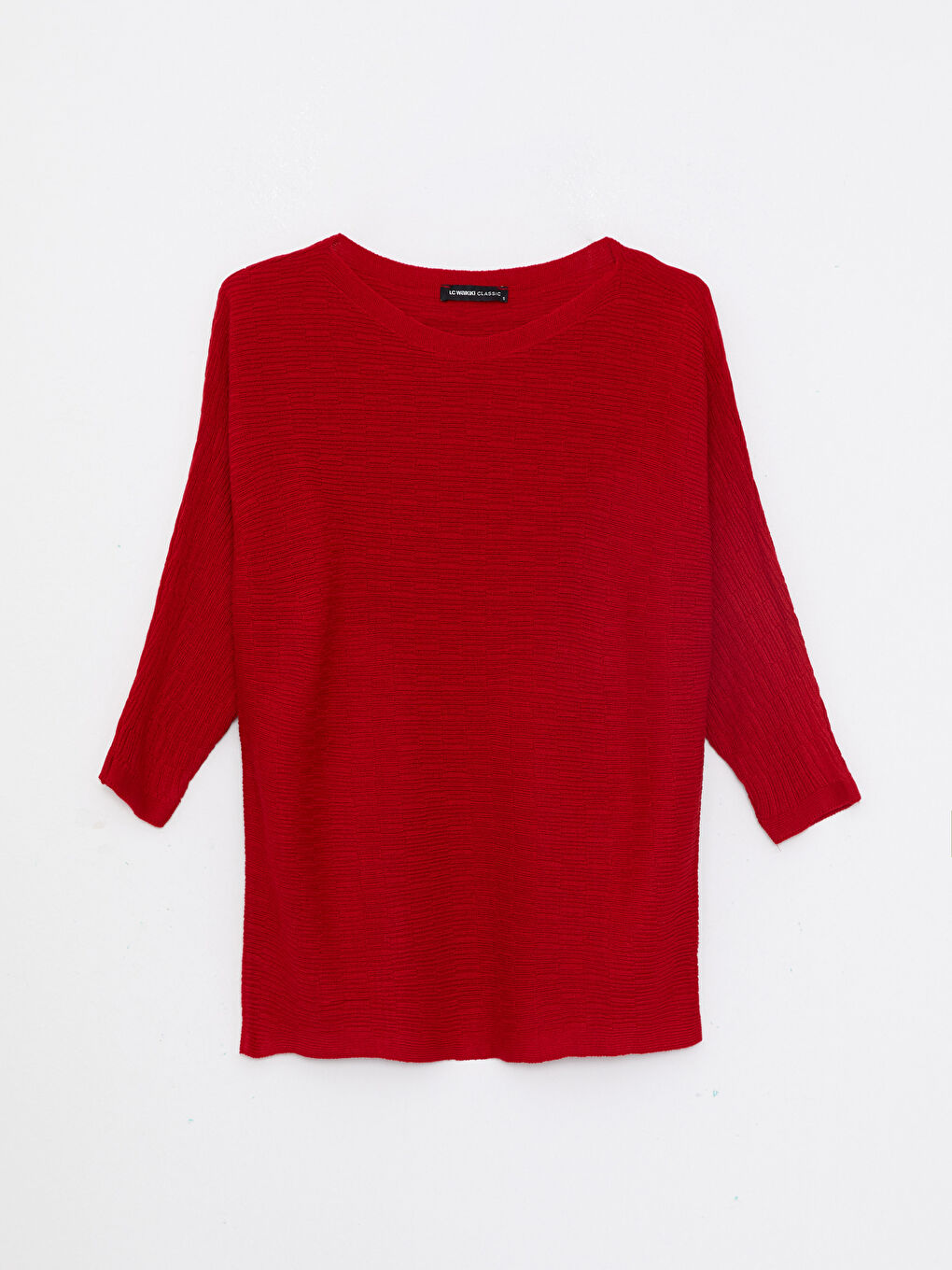 Kırmızı Kadın Kayık Yaka Düz Triko Kazak-5