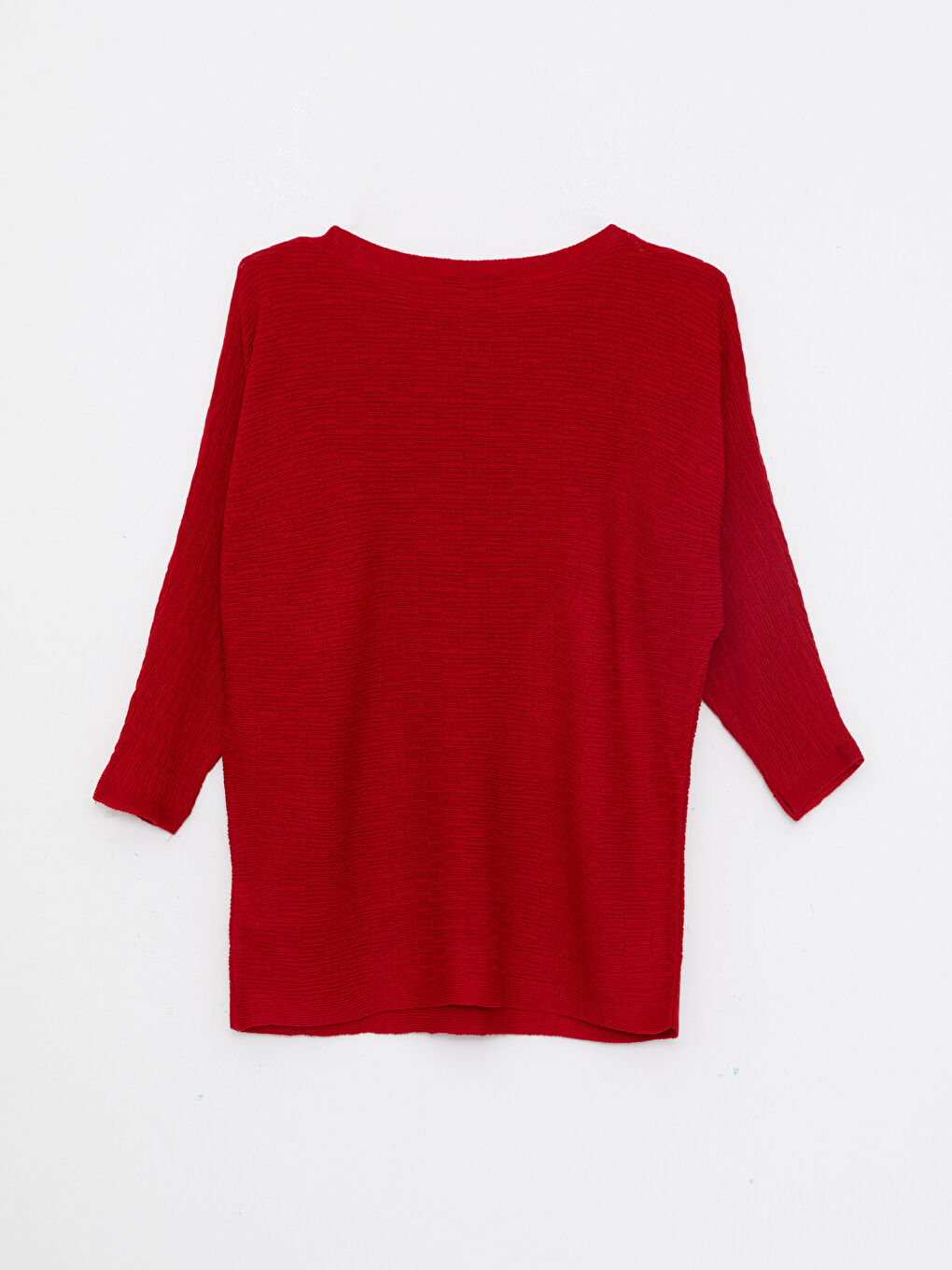 Kırmızı Kadın Kayık Yaka Düz Triko Kazak-6