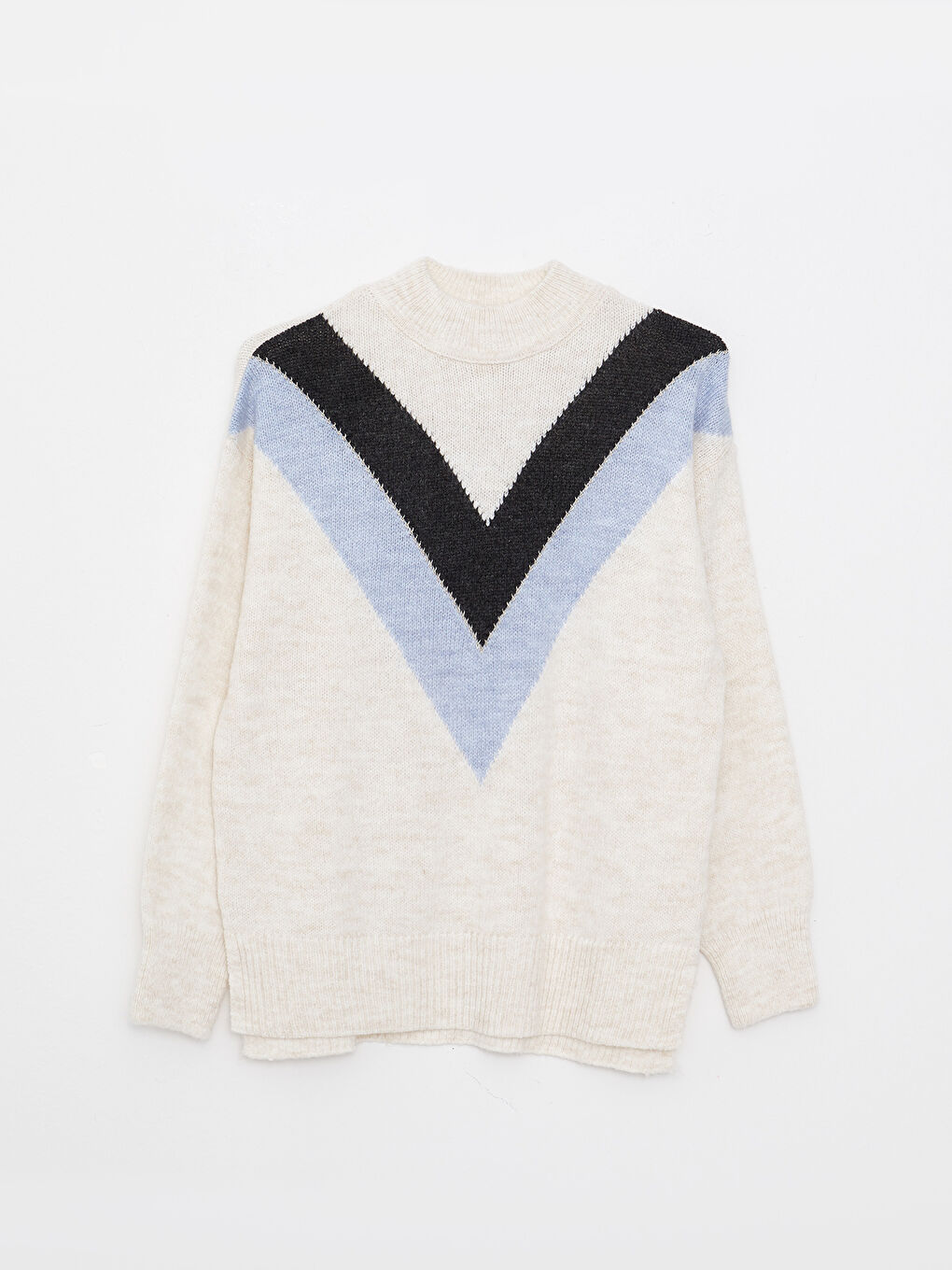 Pulover Tricotat cu Guler Înalt Fals, Cu Model, Mânecă Lungă, pentru Femei-6