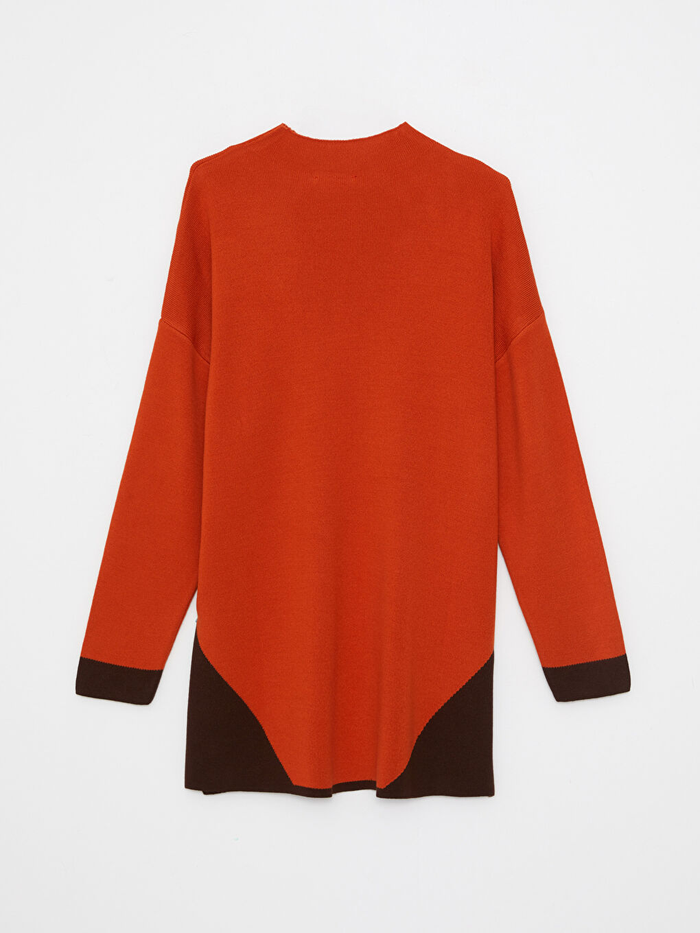 Turuncu Yarım Balıkçı Yaka Renk Bloklu Uzun Kollu Kadın Triko Tunik-6