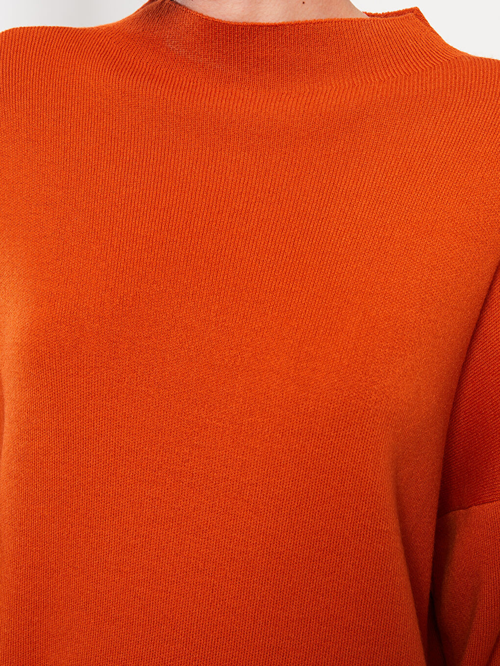 Turuncu Yarım Balıkçı Yaka Renk Bloklu Uzun Kollu Kadın Triko Tunik-3