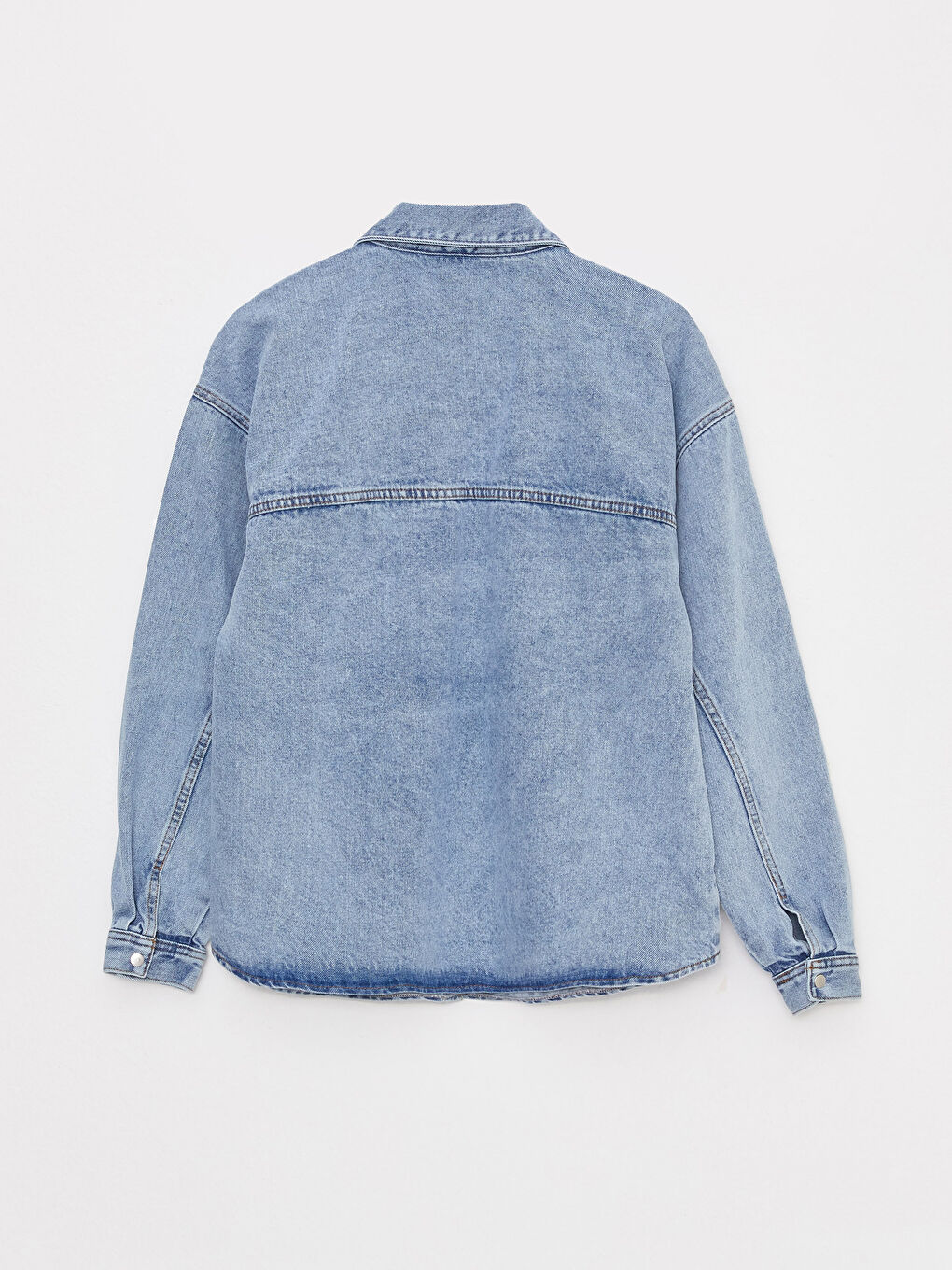 İndigo Düz Uzun Kollu Kadın Jean Gömlek Ceket-6