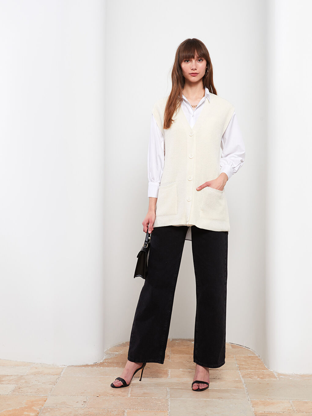 LCWAIKIKI Basic V-Ausschnitt Damen Strickweste -W27417Z8-R9J