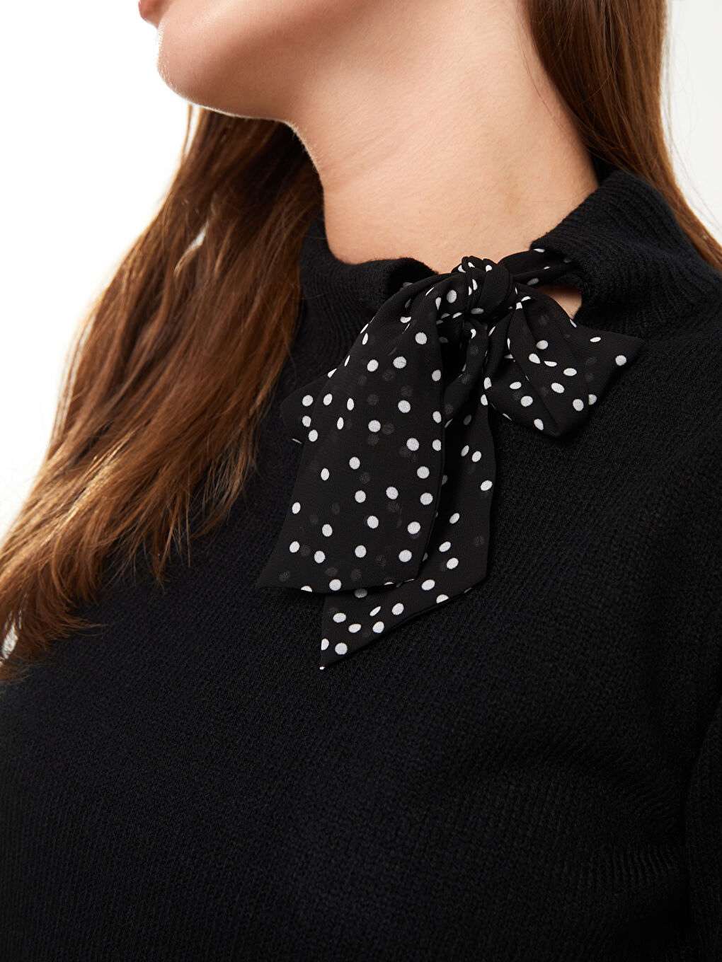 Tie Collar Straight Long Sleeve Women's Knitwear Sweater -W27419Z8-CVL