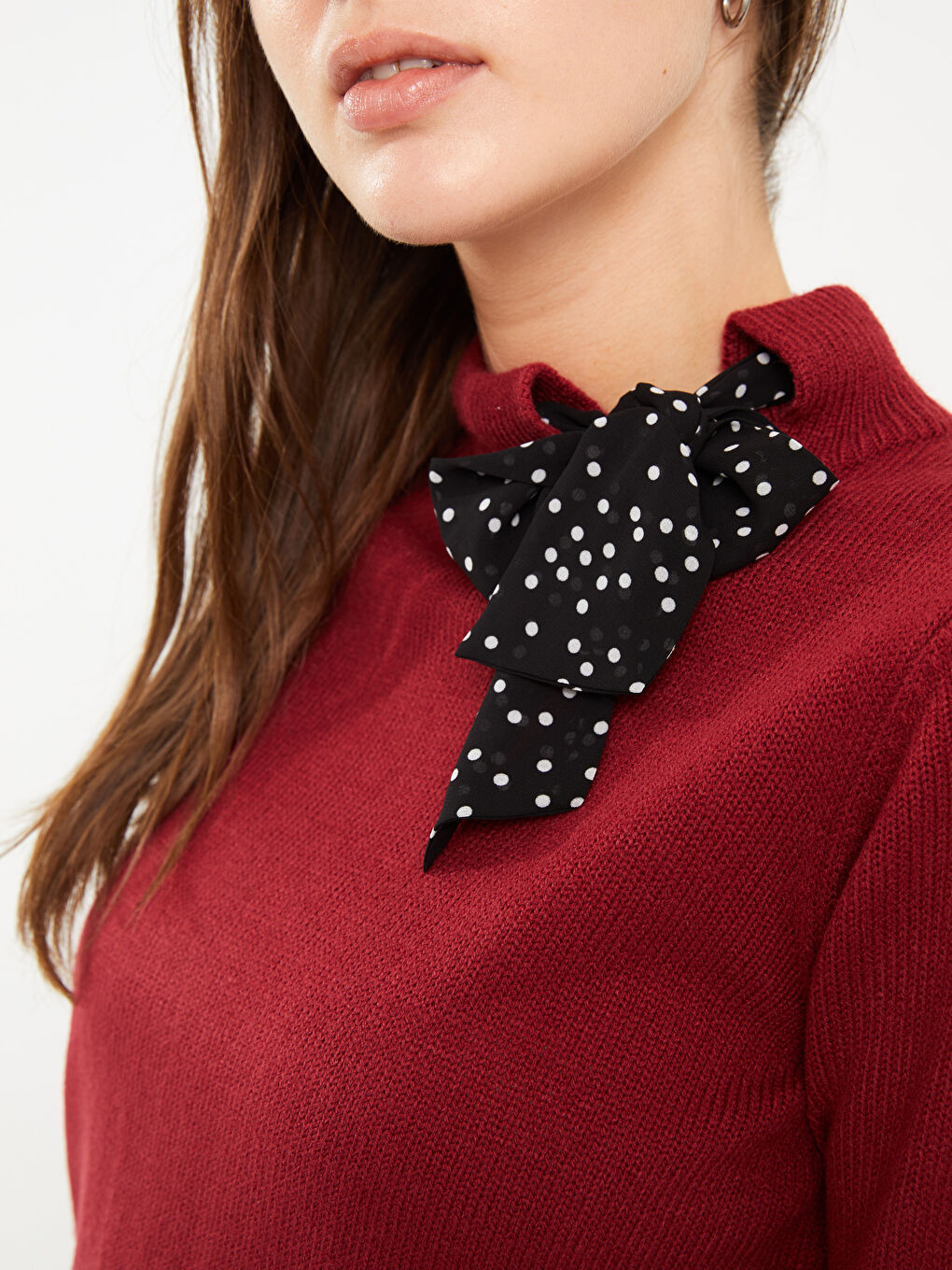 ჰალსტუხიანი საყელო სწორი გრძელმკლავიანი ქალებისთვის ტრიკოტაჟის სვიტერი-3