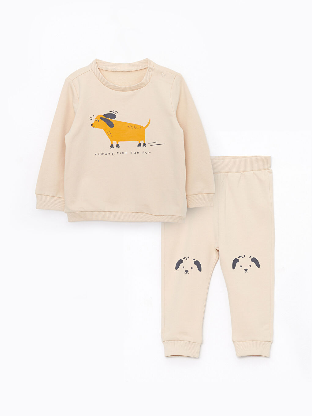 Crew Neck Long Sleeve Printed Baby Boys' Sweatshirt and Sweatpants 2 Pack Set