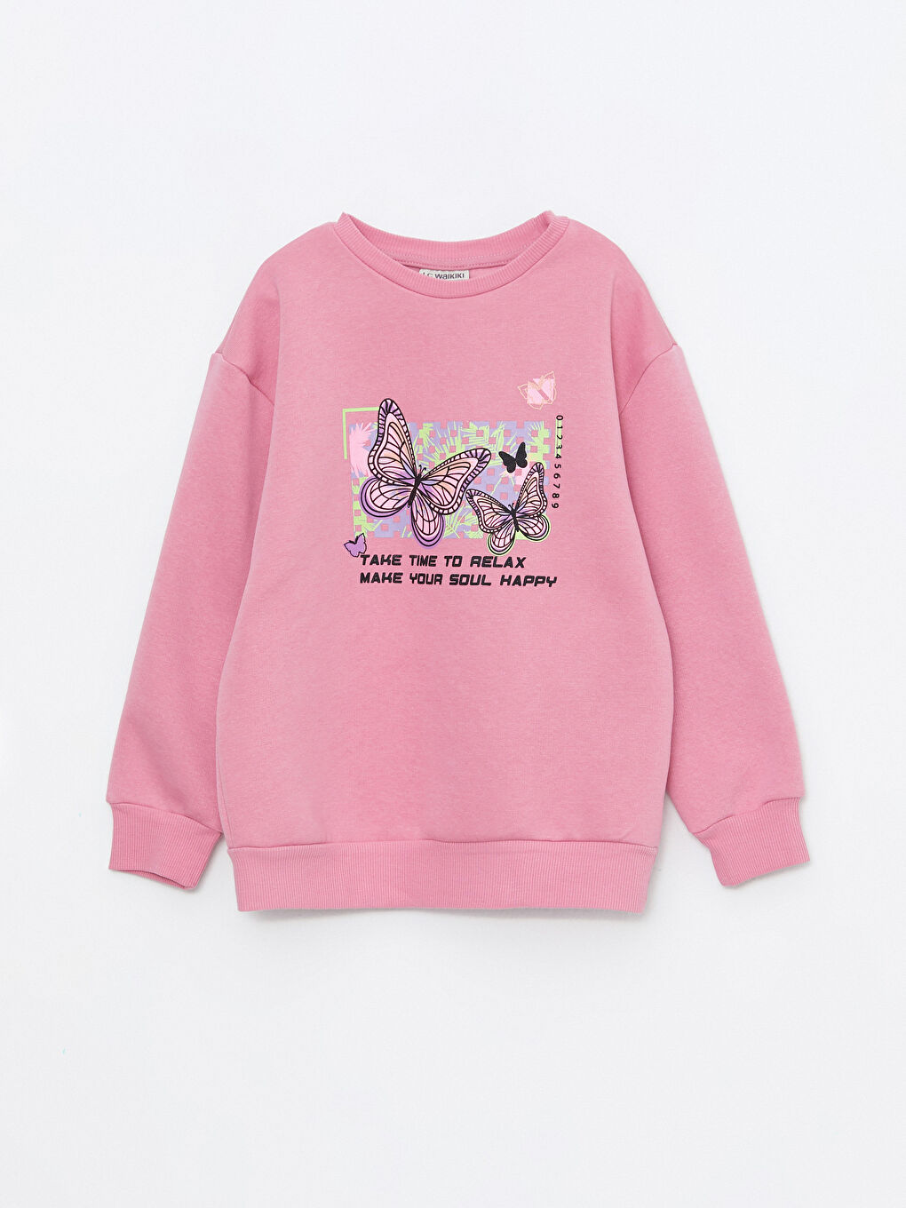 LCW Kids Pembe Bisiklet Yaka Baskılı Uzun Kollu Kız Çocuk Sweatshirt ve Tayt - 1