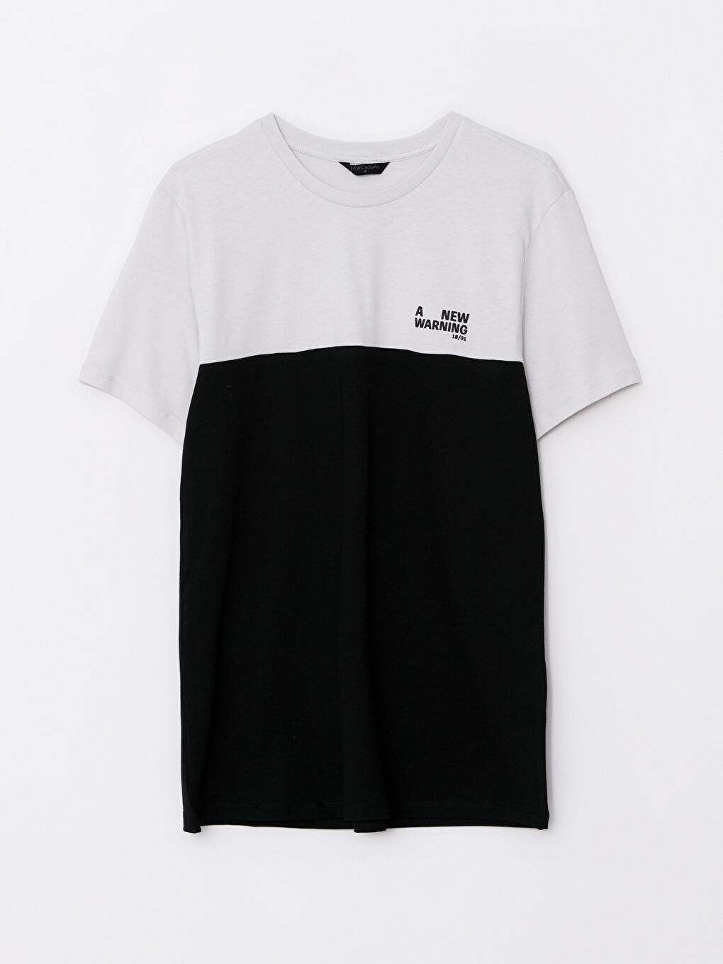 Siyah Bisiklet Yaka Kısa Kollu Renk Bloklu Penye Erkek Tişört-5