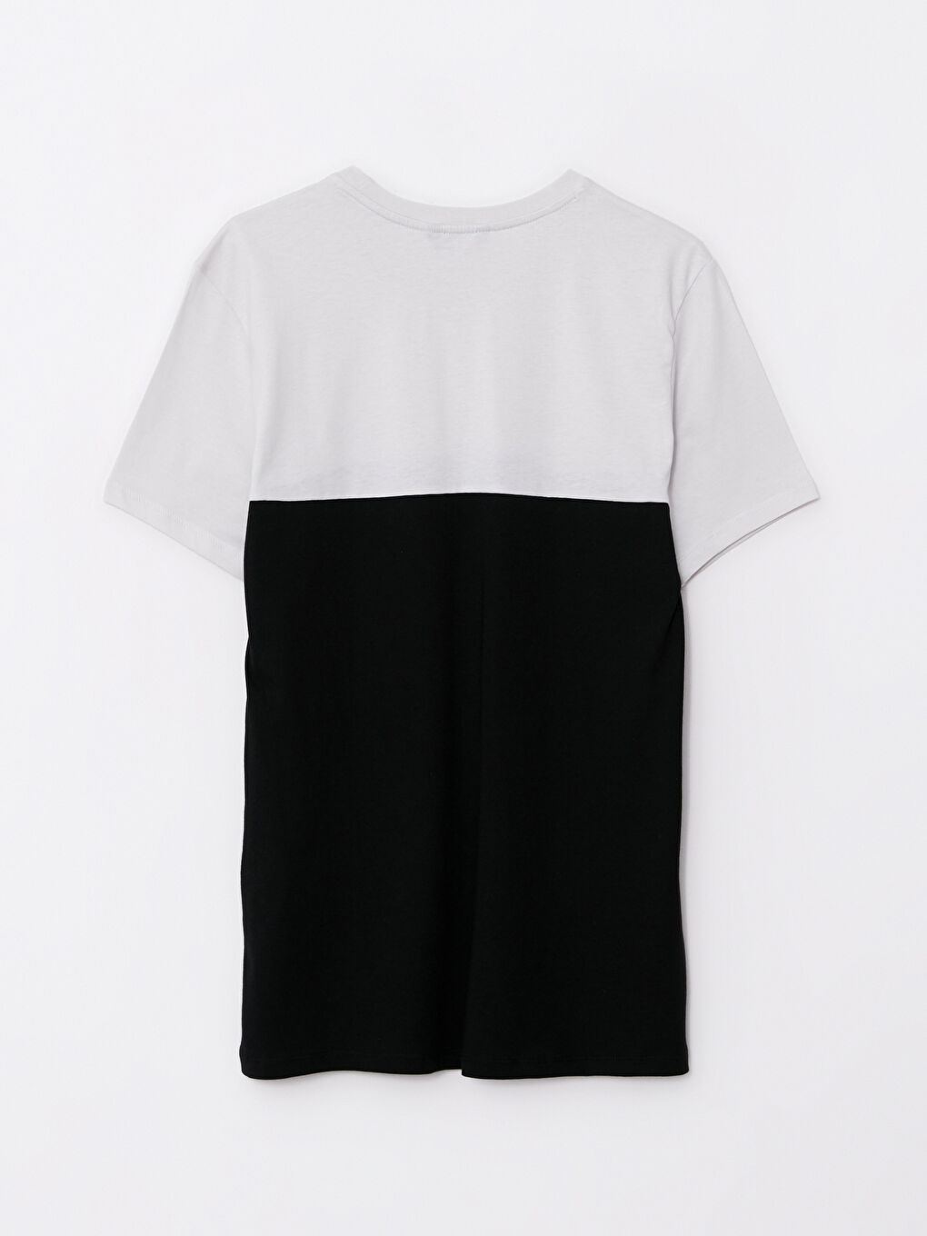 Siyah Bisiklet Yaka Kısa Kollu Renk Bloklu Penye Erkek Tişört-6