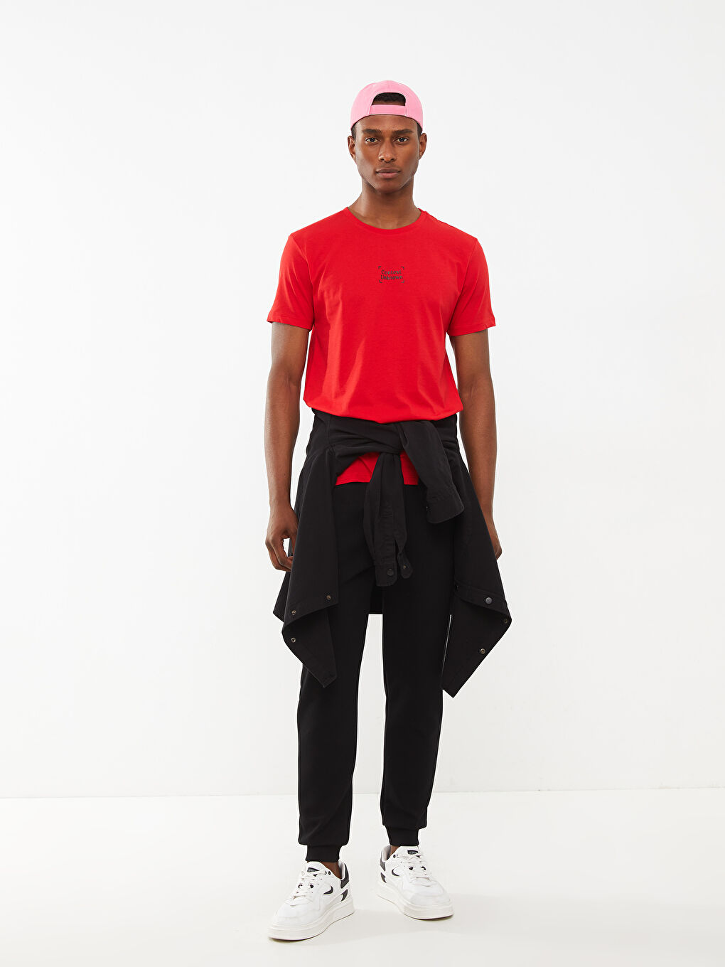 Kırmızı Bisiklet Yaka Kısa Kollu Baskılı Penye Erkek Tişört