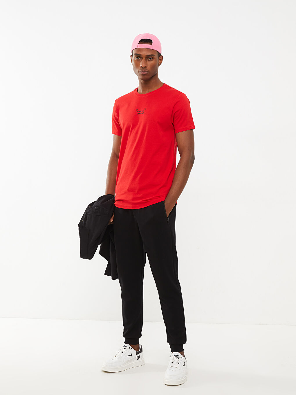 Kırmızı Bisiklet Yaka Kısa Kollu Baskılı Penye Erkek Tişört-1