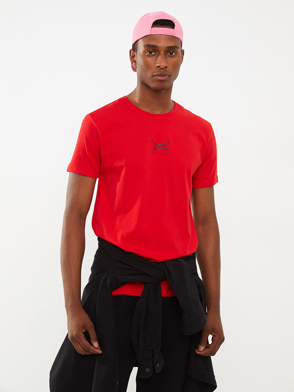 Kırmızı Bisiklet Yaka Kısa Kollu Baskılı Penye Erkek Tişört-2