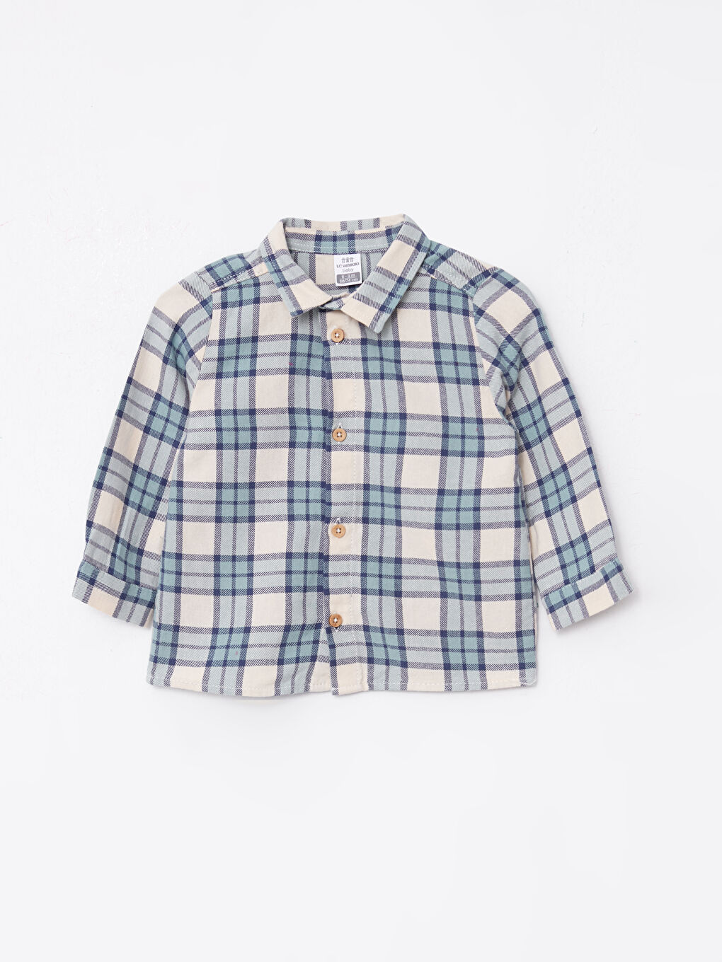 Bej Uzun Kollu Ekose Desenli Erkek Bebek Gömlek ve Pantolon 2'li Takım-4