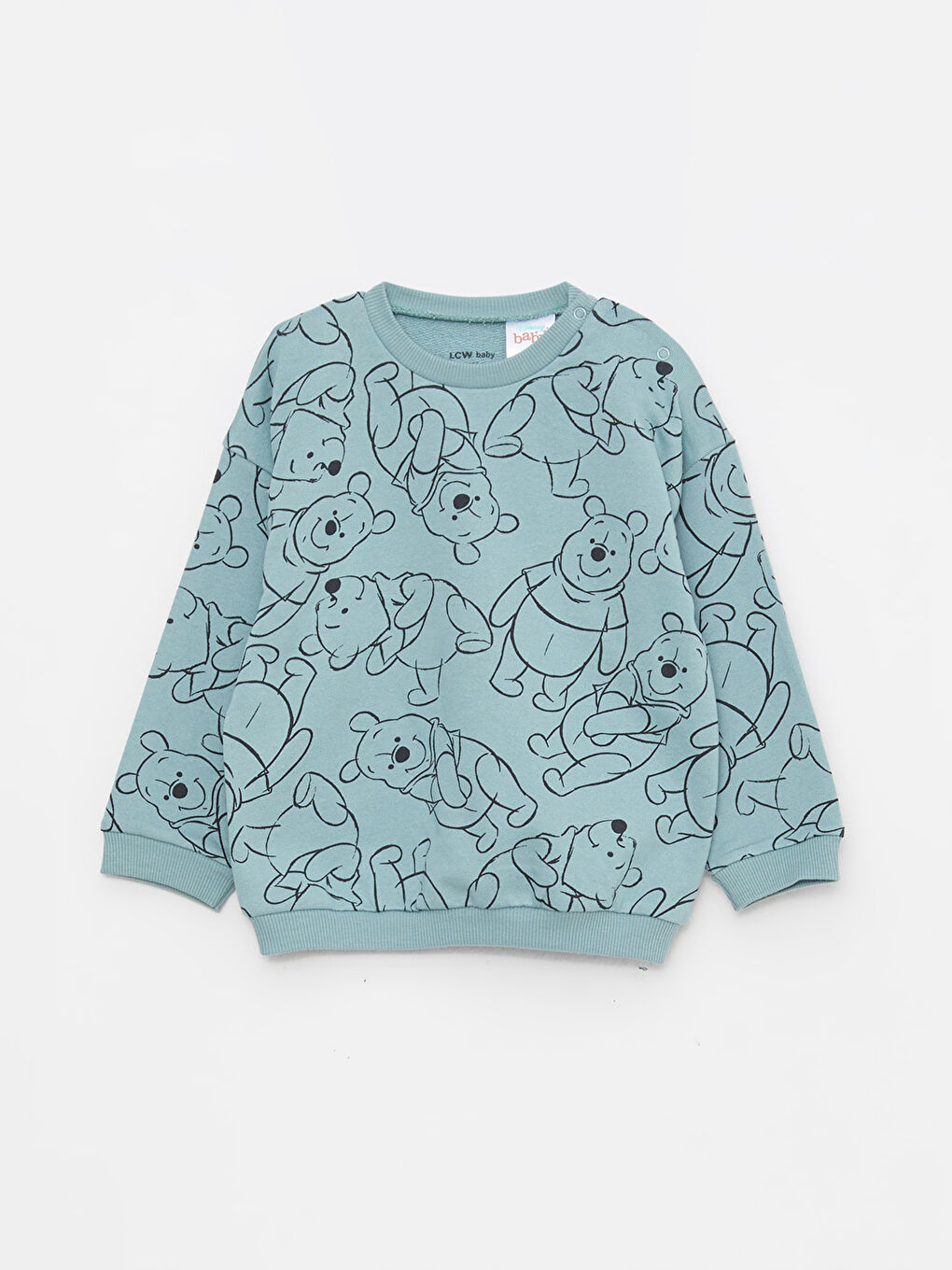 Mavi Bisiklet Yaka Uzun Kollu Winnie the Pooh Baskılı Erkek Bebek Sweatshirt ve Pantolon 2'li Takım-1