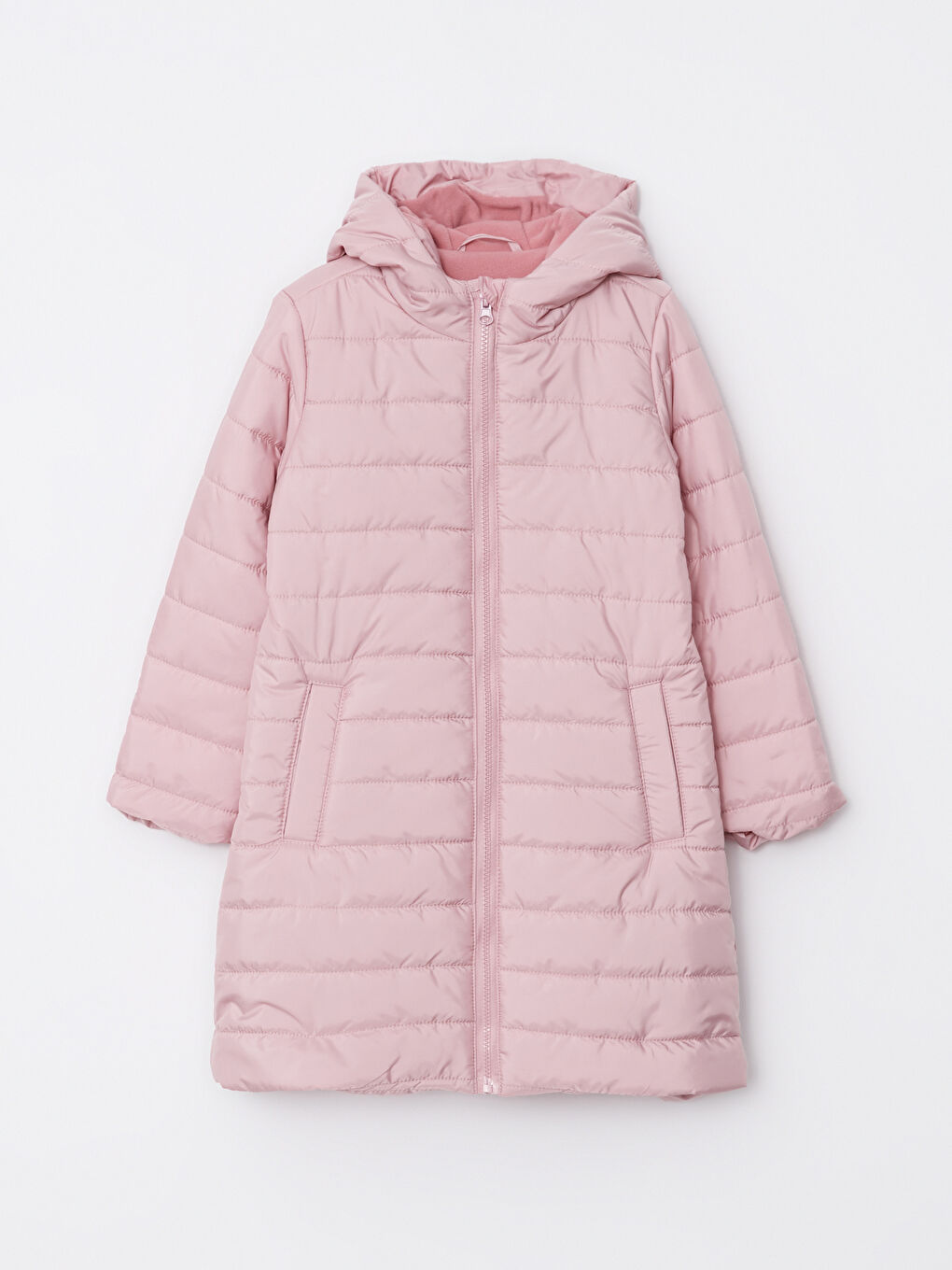 LCW Kids Mat Pembe Kapüşonlu Basic Kız Çocuk Mont