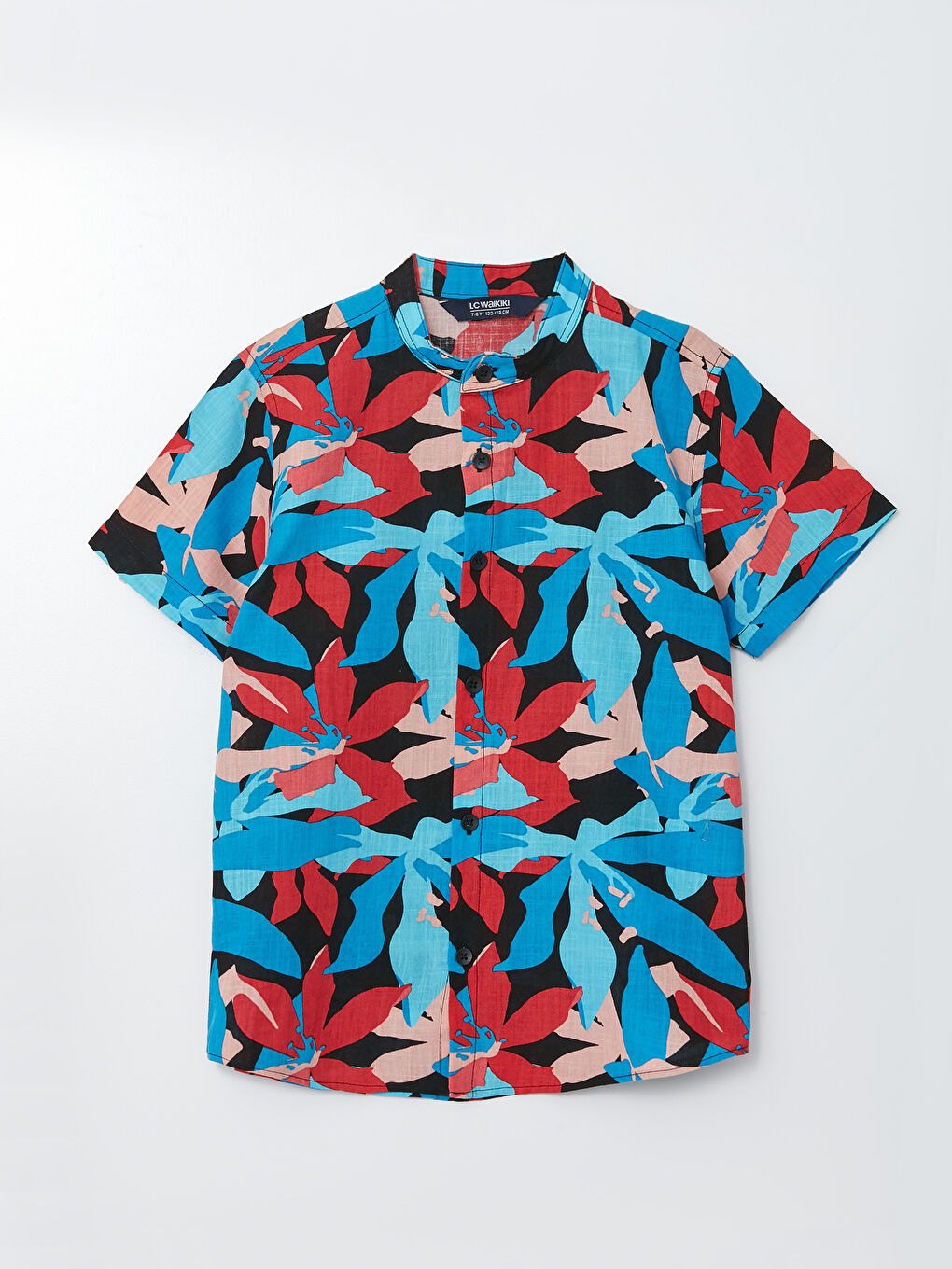 Mavi Hakim Yaka Desenli Kısa Kollu Poplin Erkek Çocuk Gömlek