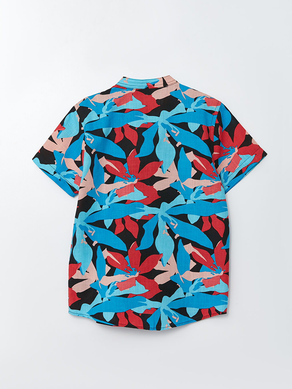 Mavi Hakim Yaka Desenli Kısa Kollu Poplin Erkek Çocuk Gömlek-1