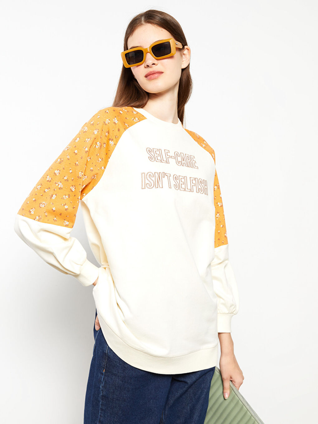 Crew Neck Printed Long Sleeve Cotton Women's Sweatshirt Tunic -W27598Z8-FRC