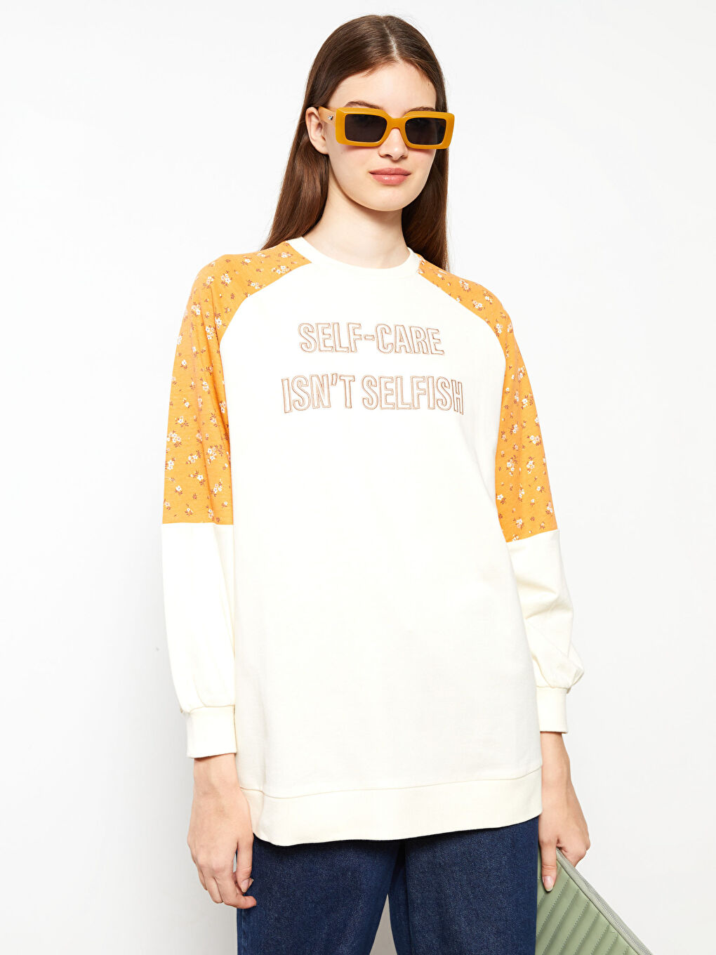 Crew Neck Printed Long Sleeve Cotton Women's Sweatshirt Tunic -W27598Z8-FRC