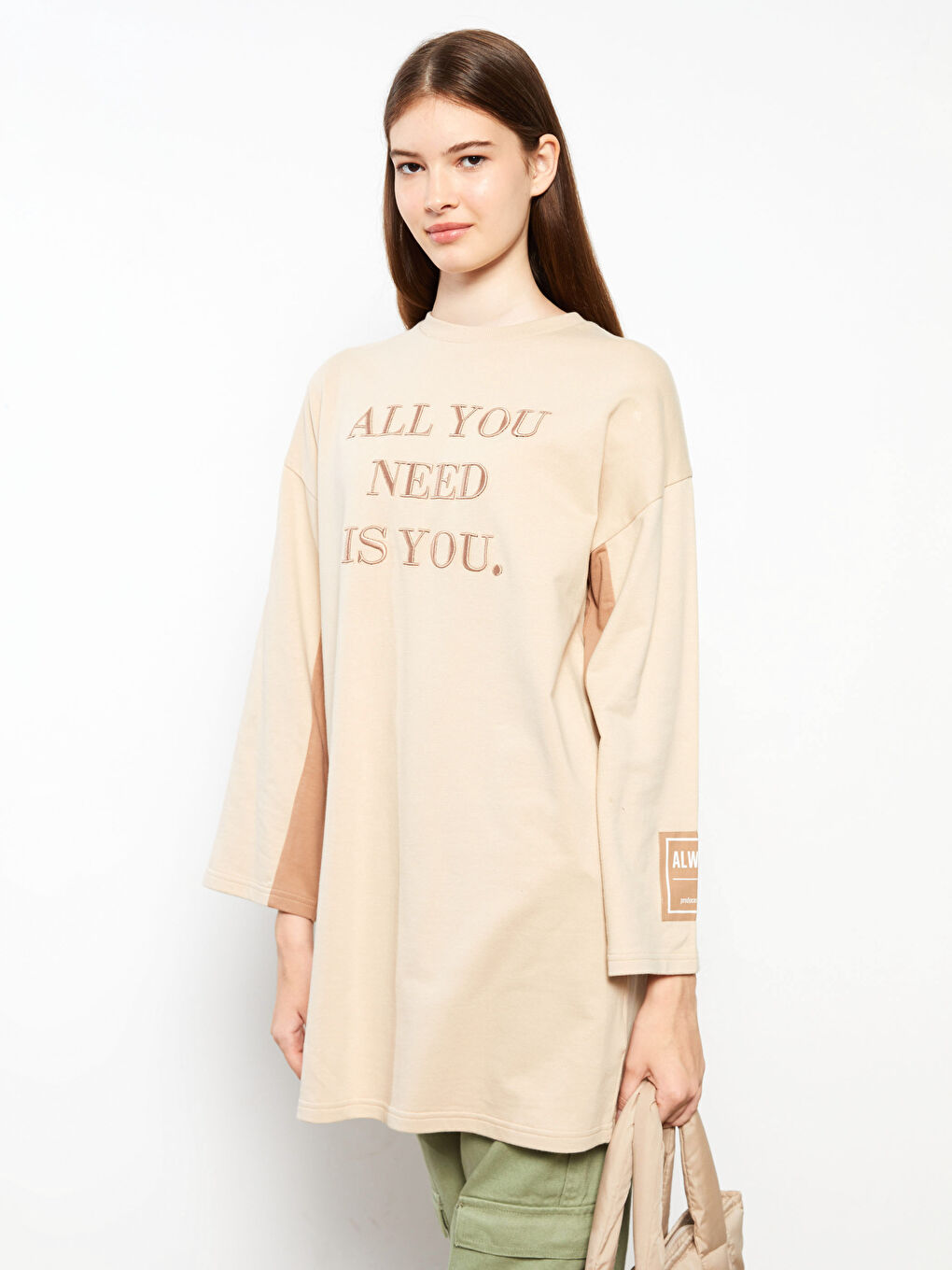 Crew Neck Embroidered Long Sleeve Women's Sweatshirt Tunic