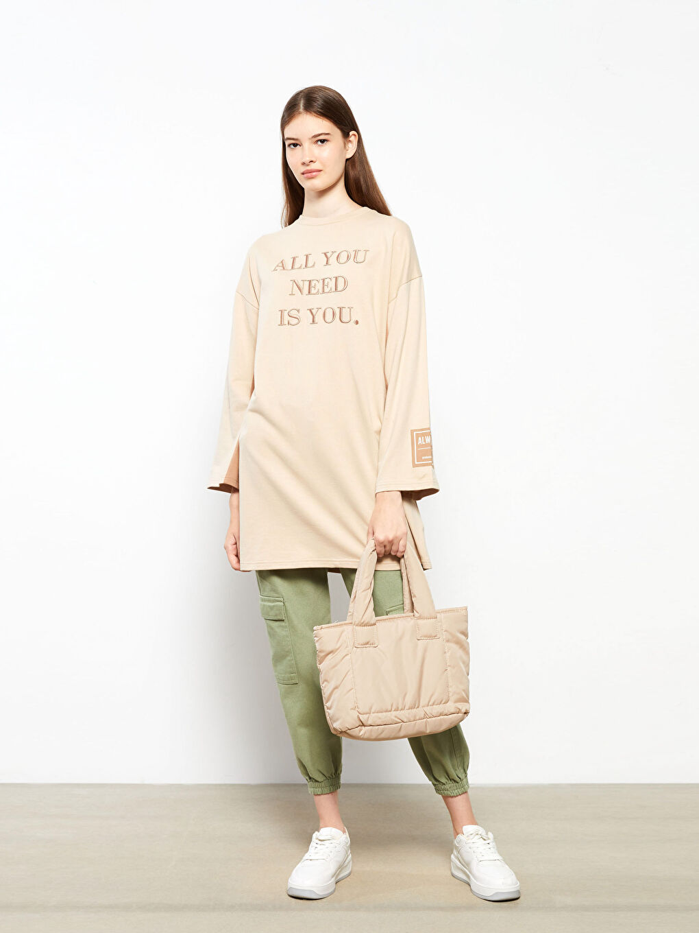 Crew Neck Embroidered Long Sleeve Women's Sweatshirt Tunic-1