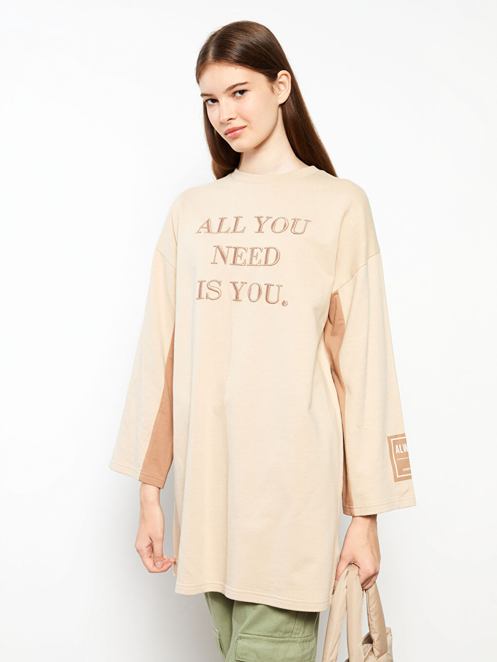 Crew Neck Embroidered Long Sleeve Women's Sweatshirt Tunic-2