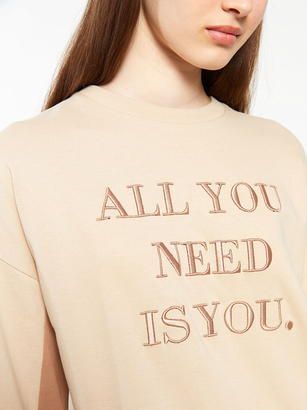 Crew Neck Embroidered Long Sleeve Women's Sweatshirt Tunic-3