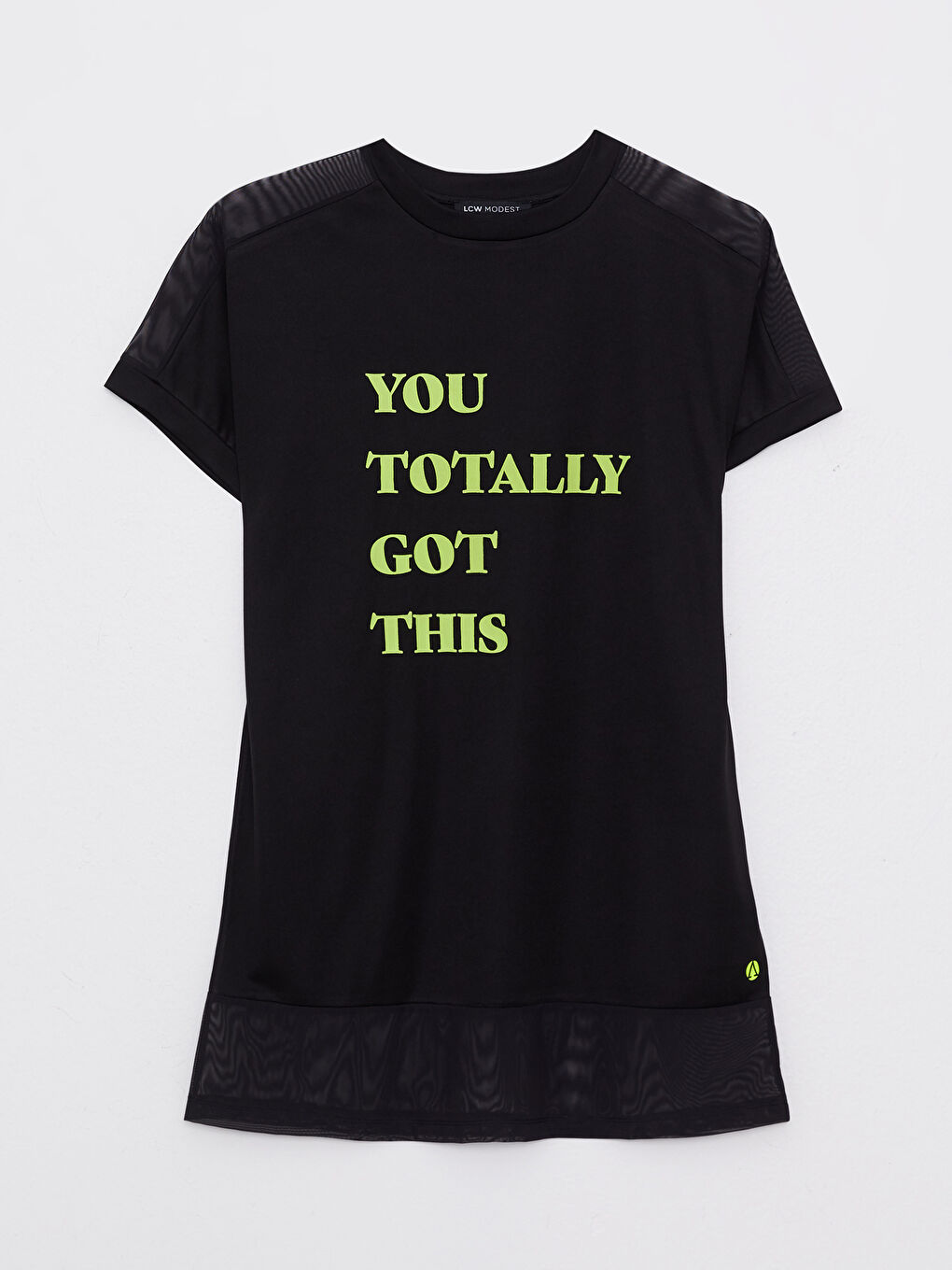 LCW Modest Crew Neck Letter Printed Short Sleeve Women's Tunic -W27605Z8-RQL