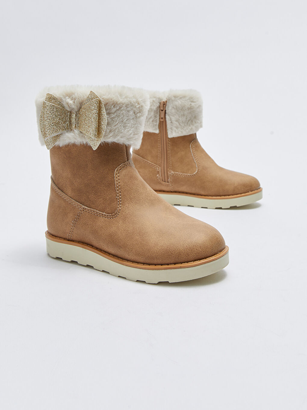 Bej Fiyonk Detaylı Fermuarlı Kız Çocuk Bot-2