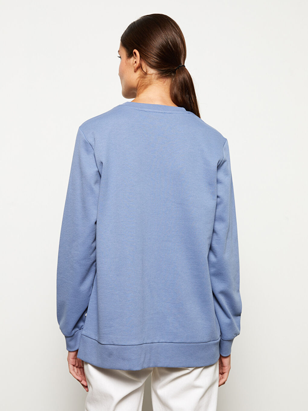 Mavi Bisiklet Yaka Düz Uzun Kollu Kadın Sweatshirt-4