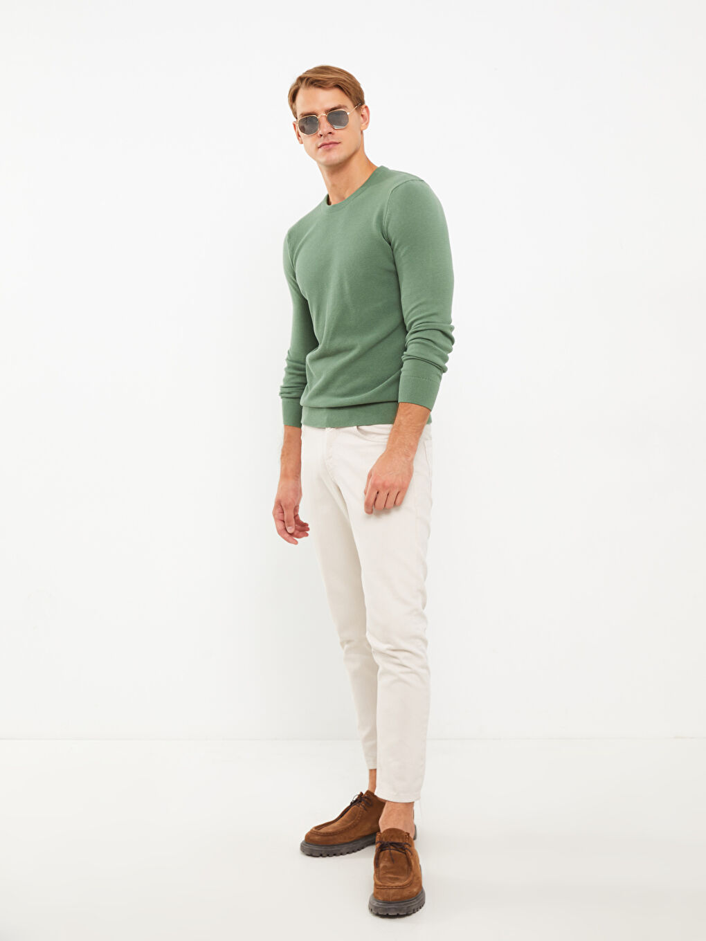 Yeşil Bisiklet Yaka Erkek Triko Kazak-1