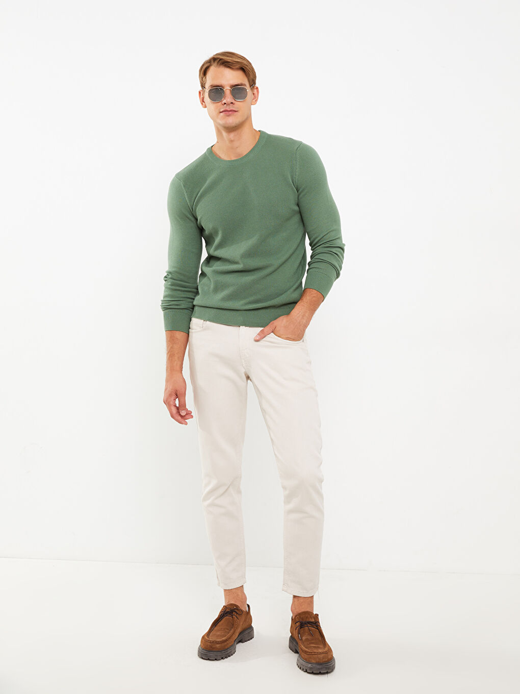 Yeşil Bisiklet Yaka Erkek Triko Kazak-2