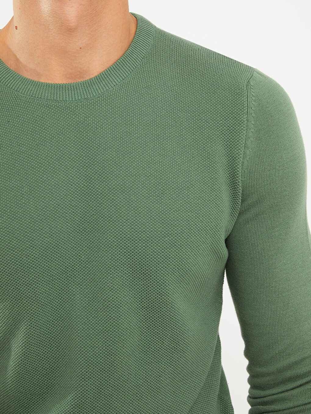 Yeşil Bisiklet Yaka Erkek Triko Kazak-3