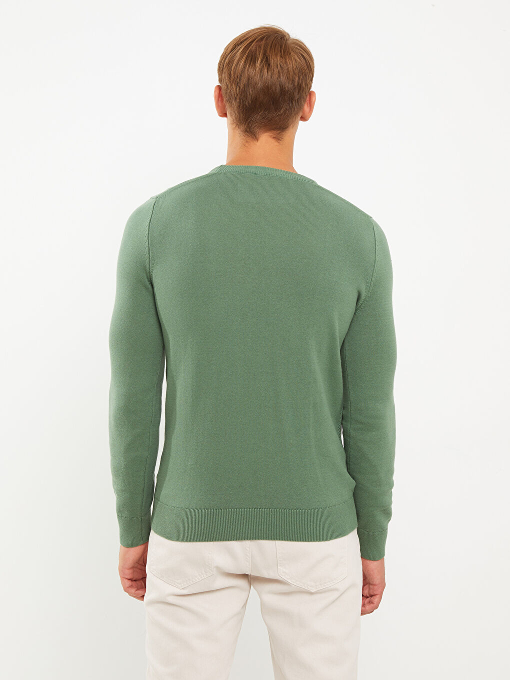 Yeşil Bisiklet Yaka Erkek Triko Kazak-4