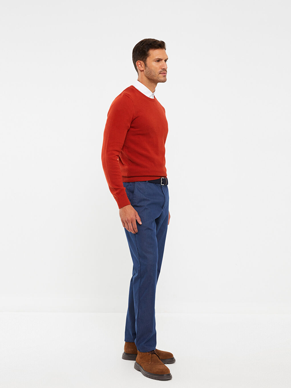 Turuncu Bisiklet Yaka Erkek Triko Kazak-1