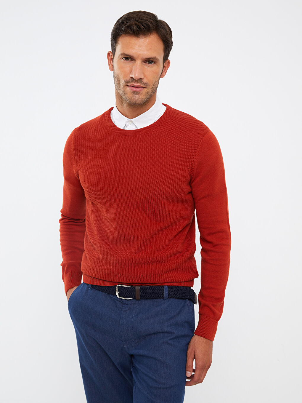 Turuncu Bisiklet Yaka Erkek Triko Kazak-2