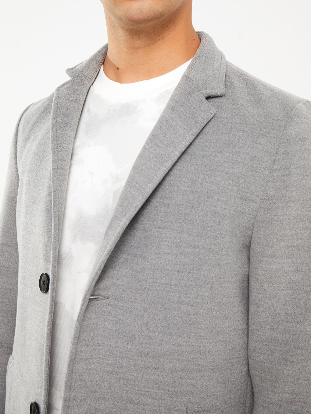 Gri Standart Kalıp Dik Yaka Erkek Kaşe Kaban-2