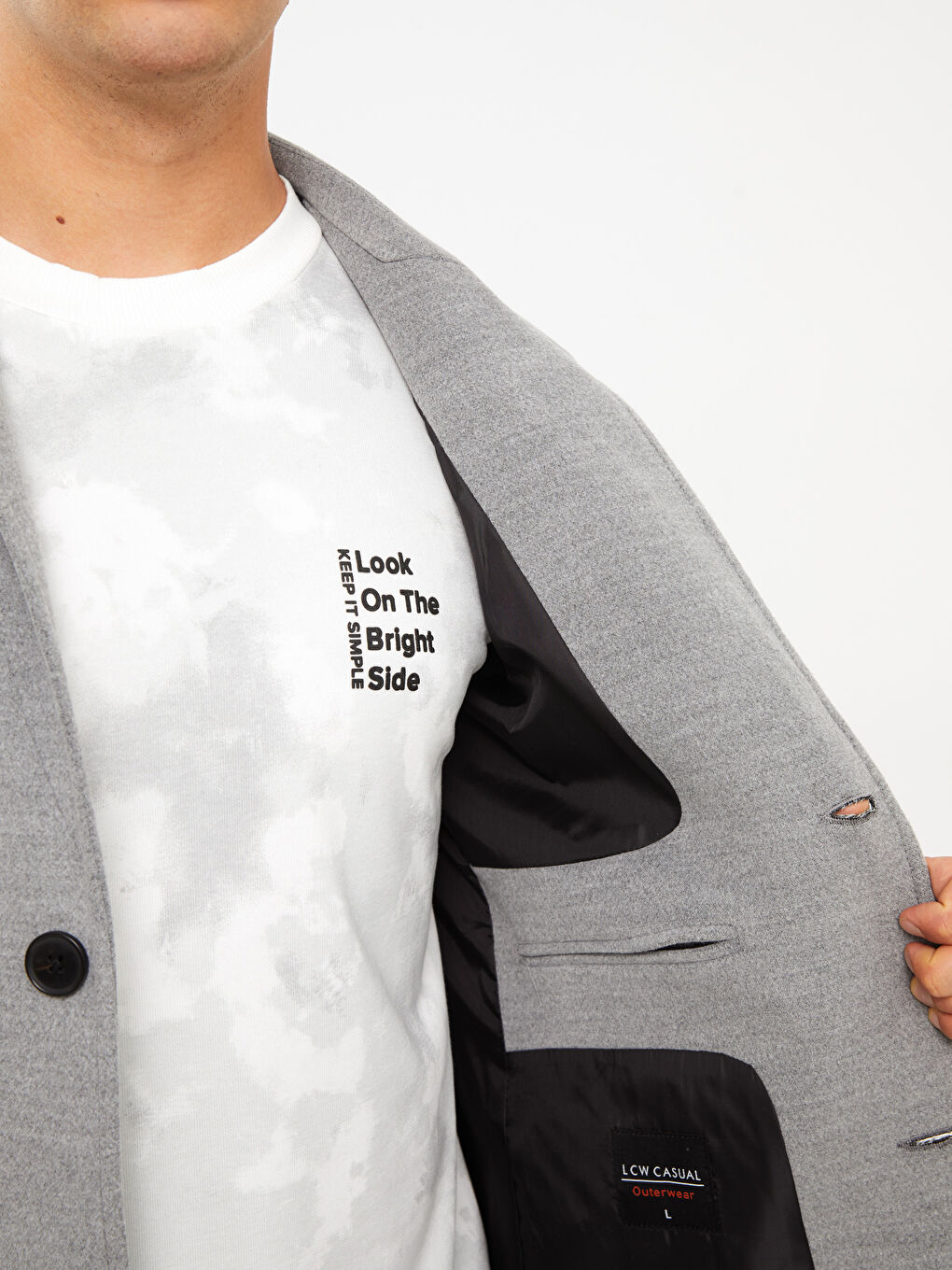 Gri Standart Kalıp Dik Yaka Erkek Kaşe Kaban-3