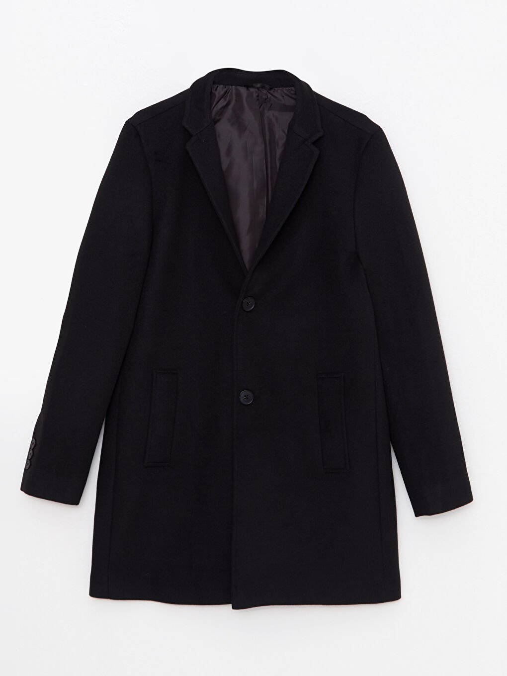 Siyah Standart Kalıp Dik Yaka Erkek Kaşe Kaban-5