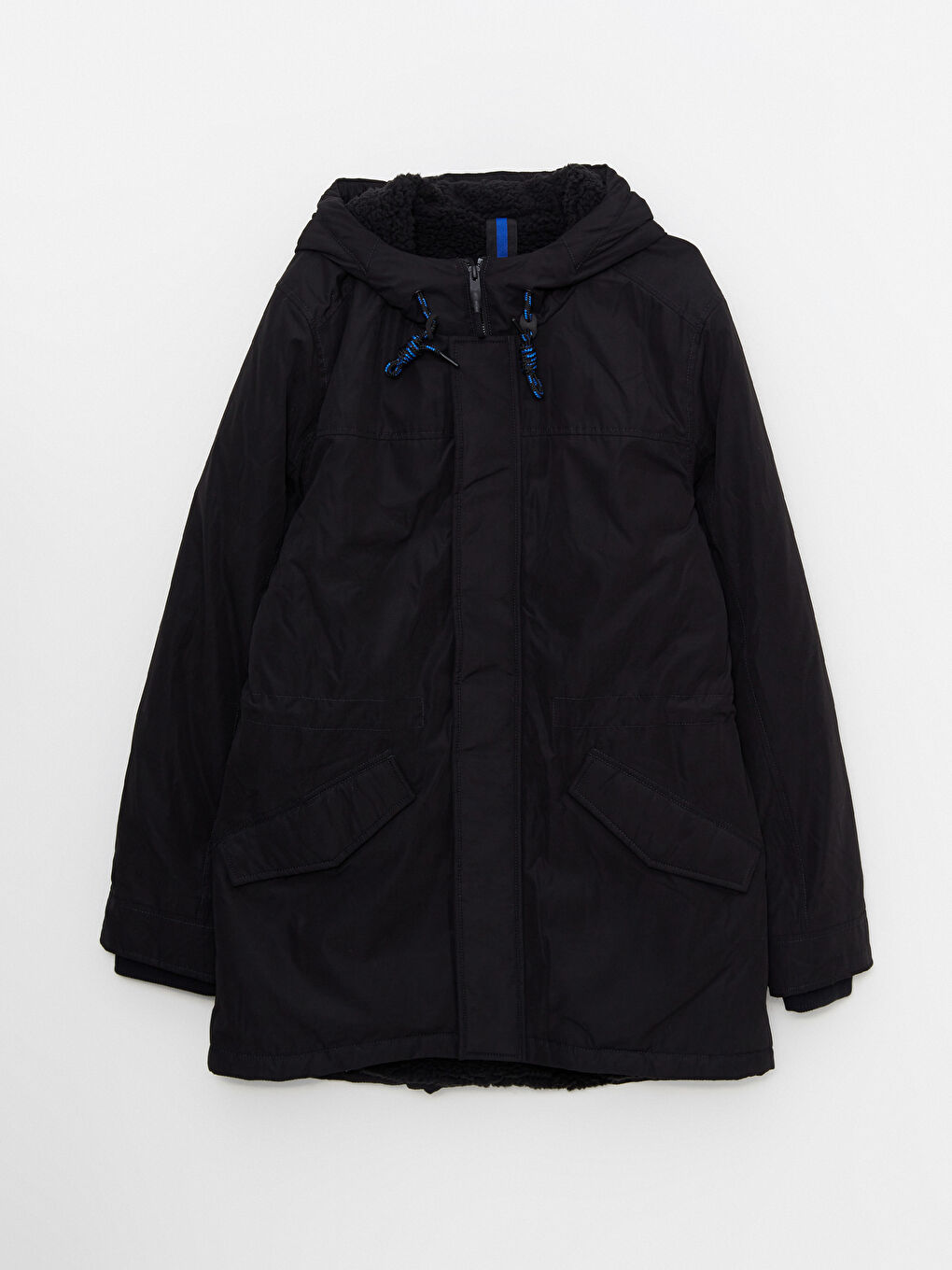 Siyah Standart Kalıp Kapüşonlu Erkek Parka-5