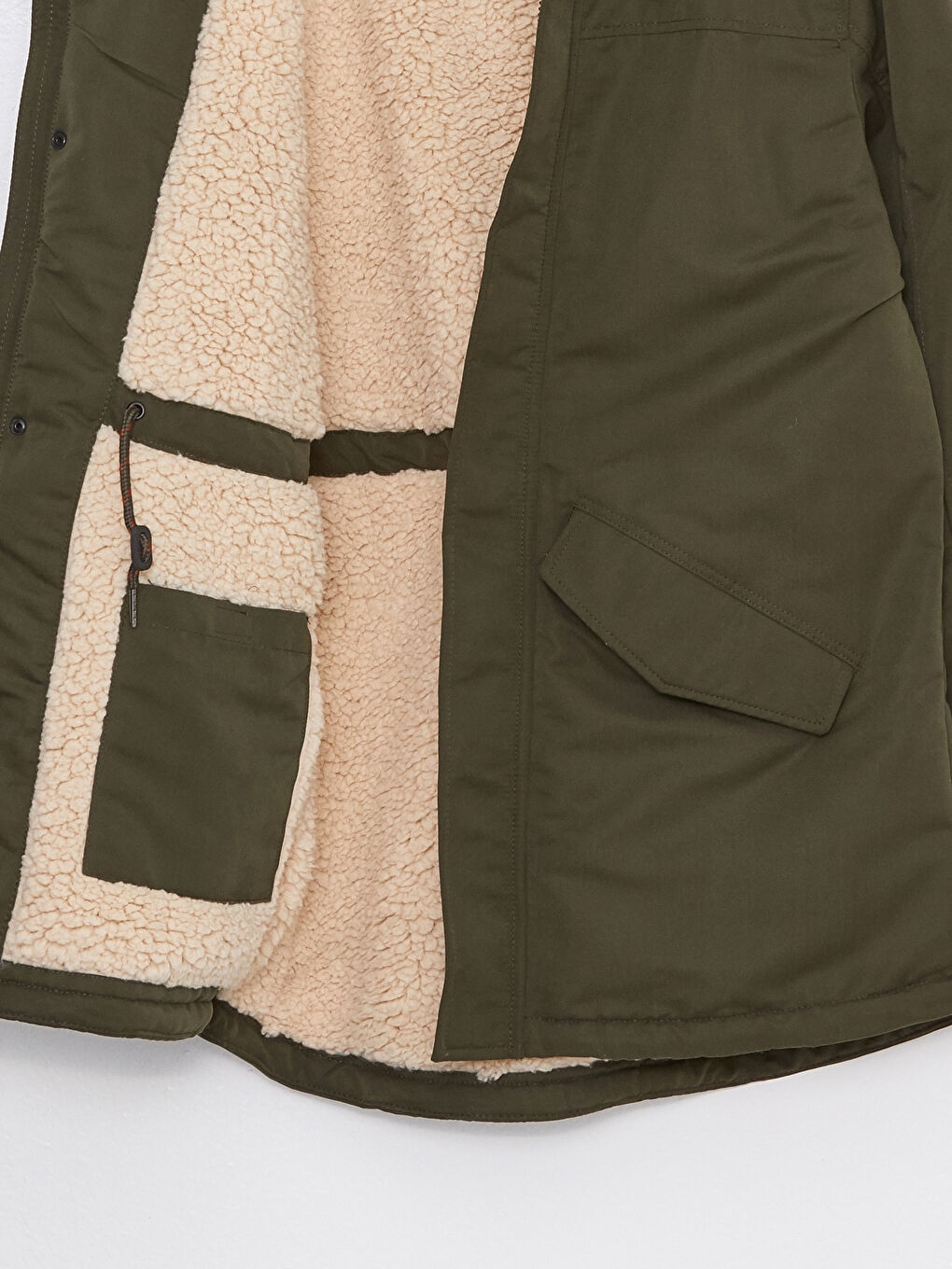 Haki Standart Kalıp Kapüşonlu Erkek Parka-7