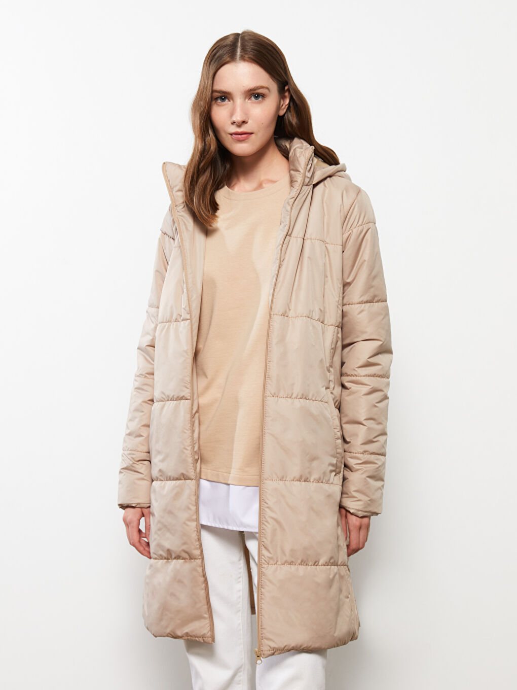 Дамско Палто с Качулка, Изчистен Дизайн-1