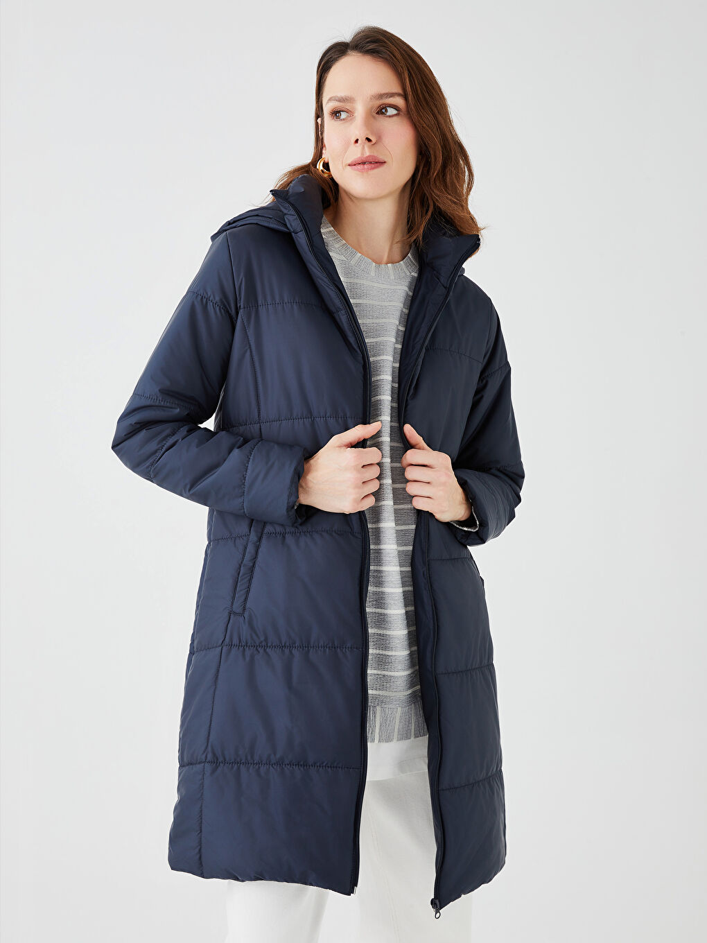 Damen Kapuzenmantel in Schlichtem Design-1