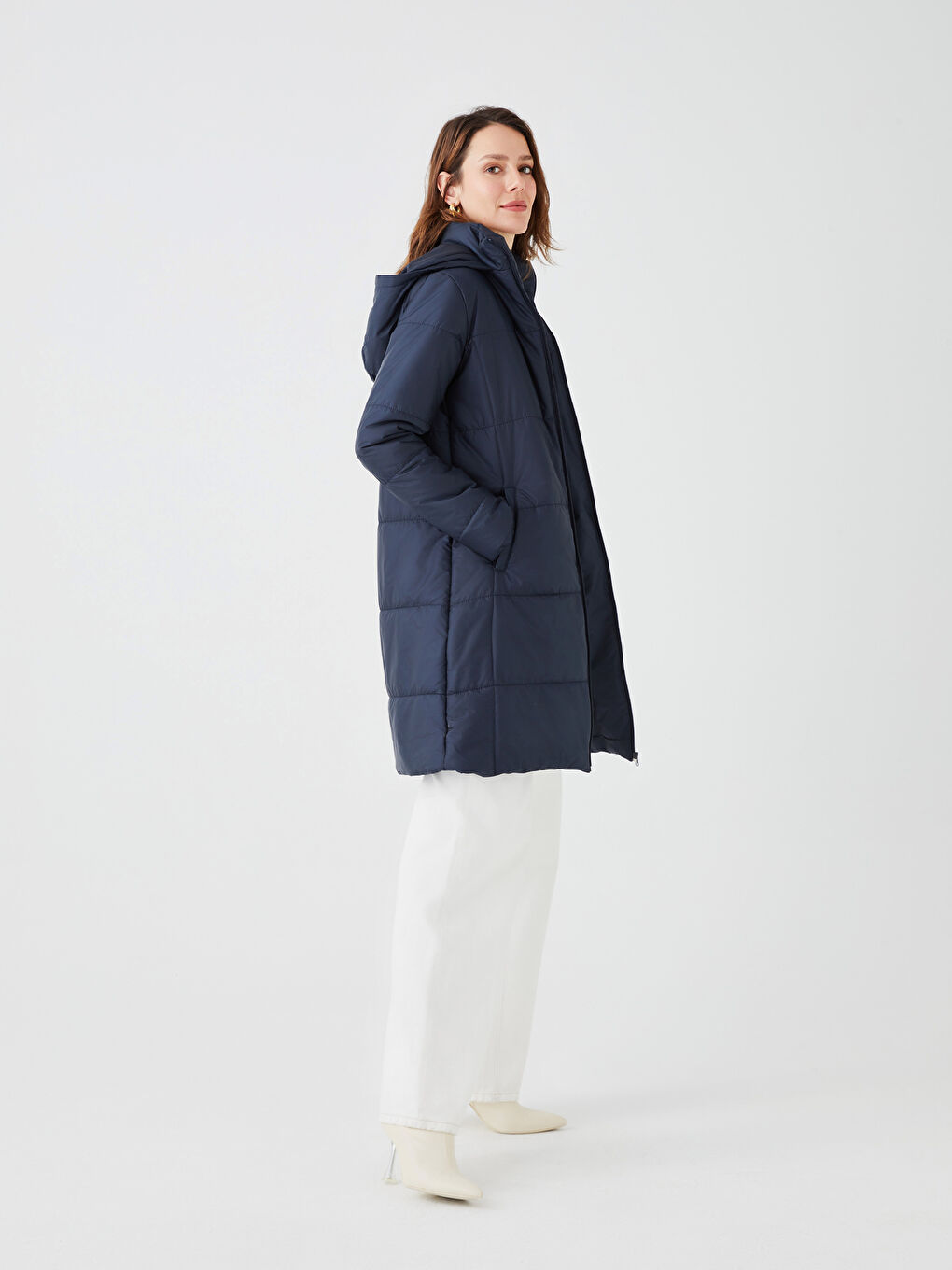 Damen Kapuzenmantel in Schlichtem Design-2