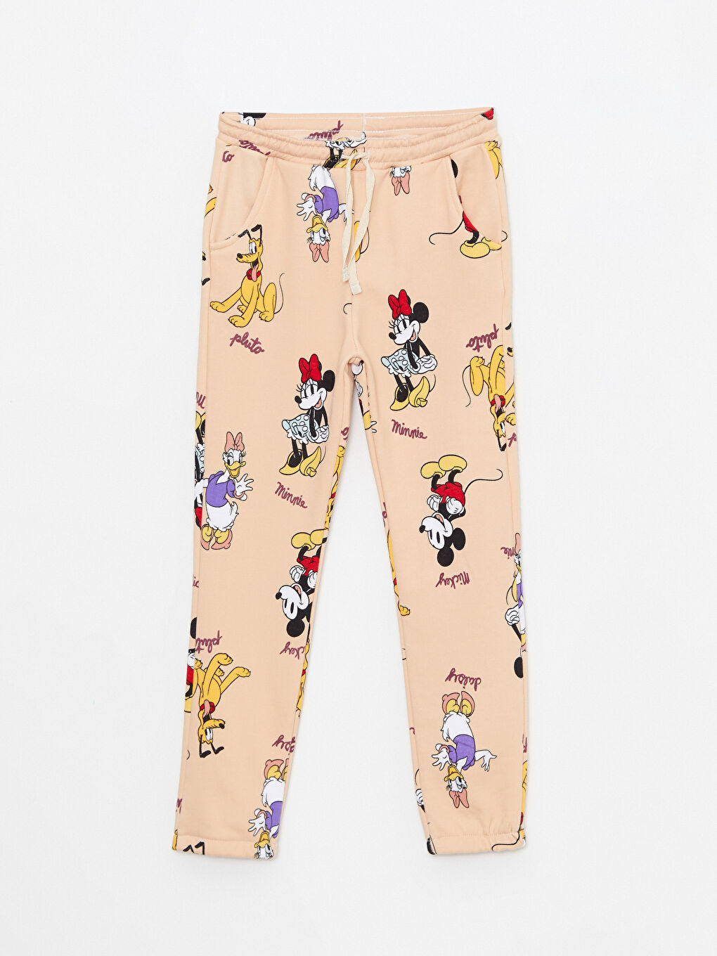 Bej Beli Lastikli Baskılı Kız Çocuk Eşofman Altı