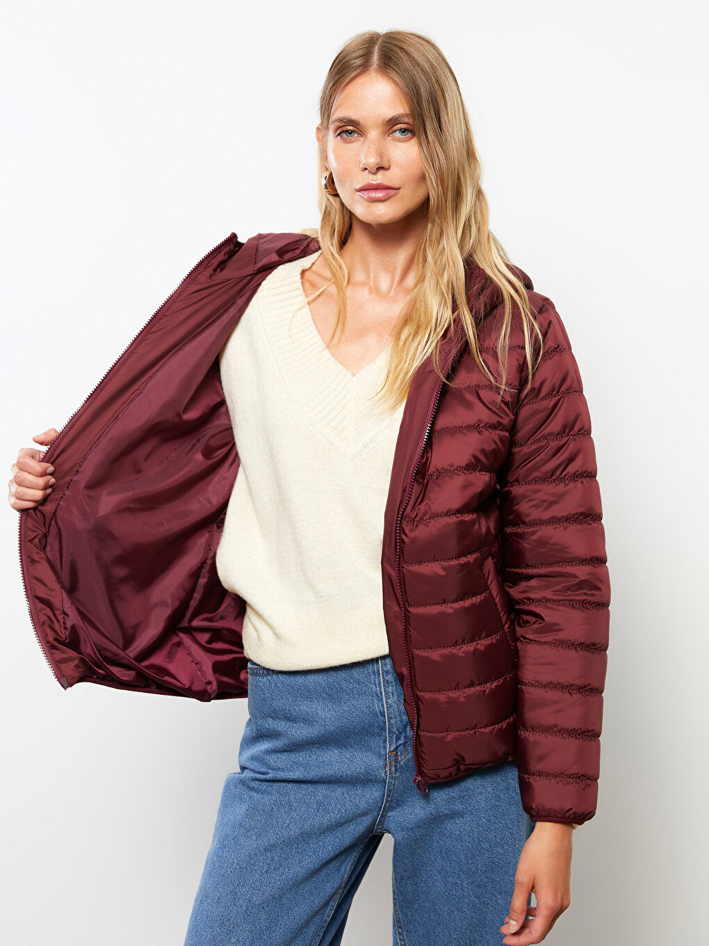Women's Hooded Plain Coat-2