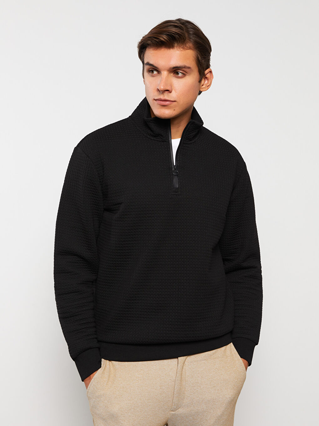 Hanorac cu fermoar și guler tip pâlnie, mânecă lungă pentru bărbați-1