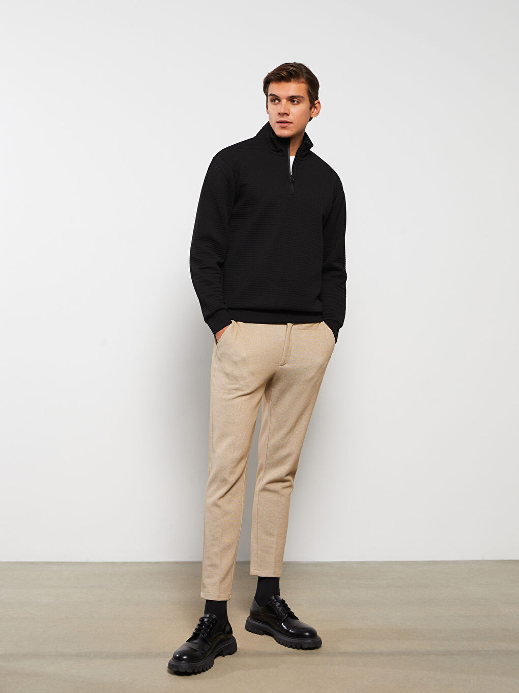 Hanorac cu fermoar și guler tip pâlnie, mânecă lungă pentru bărbați-2