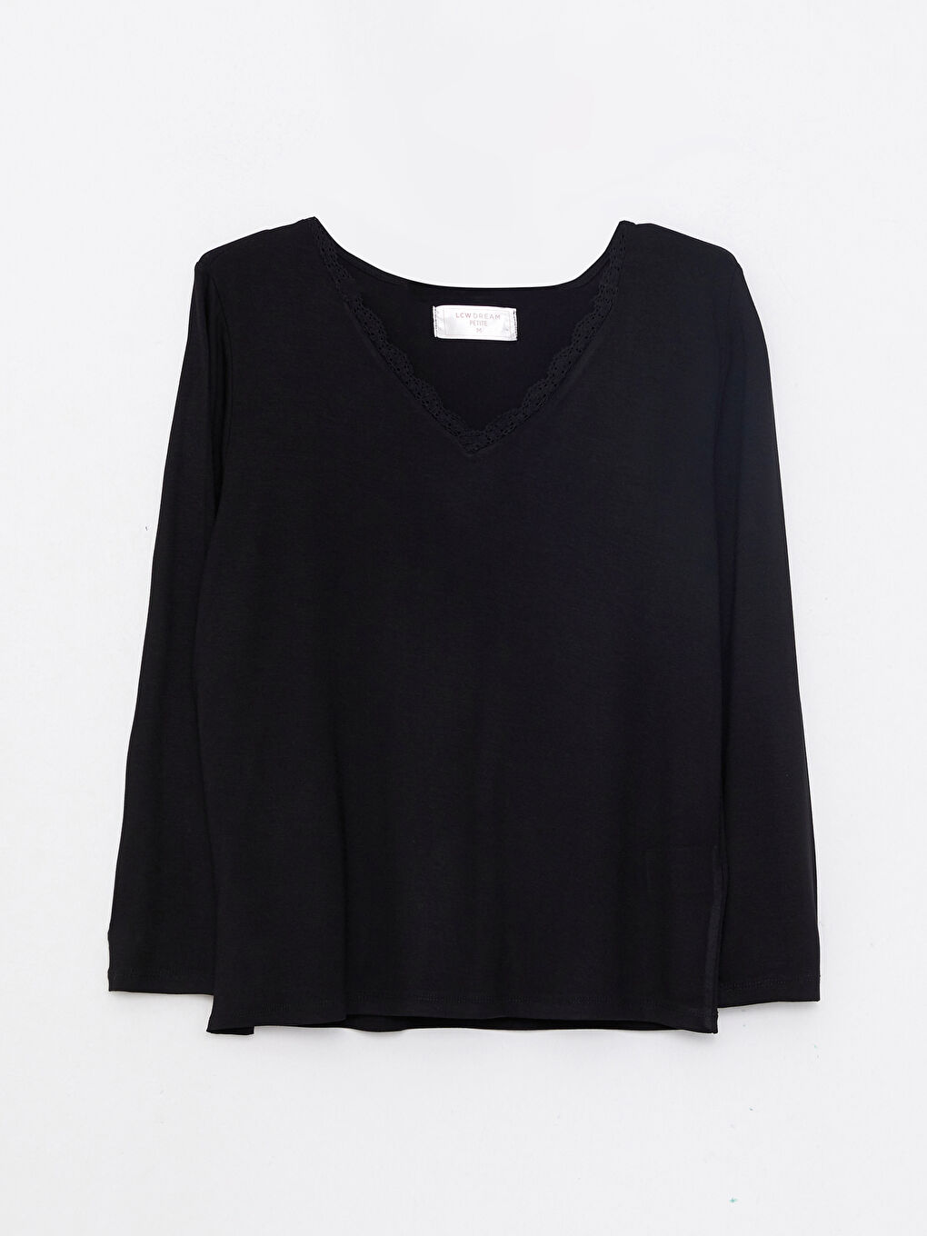 Siyah Petite Bisiklet Yaka Düz Uzun Kollu Kadın Pijama Takımı-1