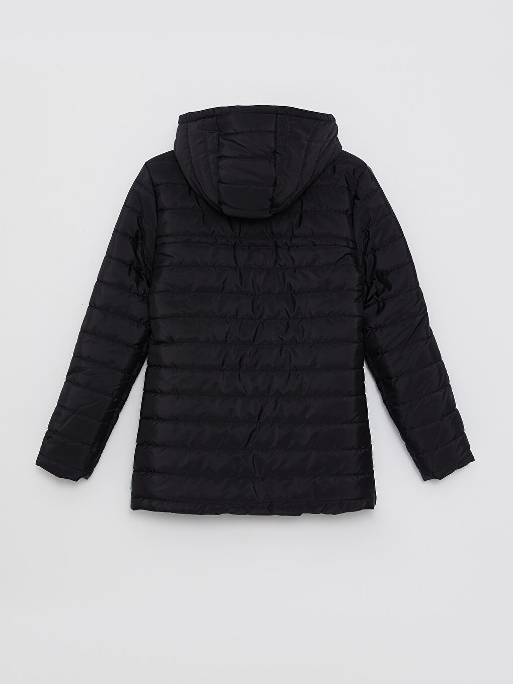 Siyah Kadın Kapüşonlu Düz Mont-7